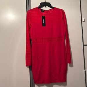 bebe Red Mini Sheath Dress with Long Sleeves for Cocktail